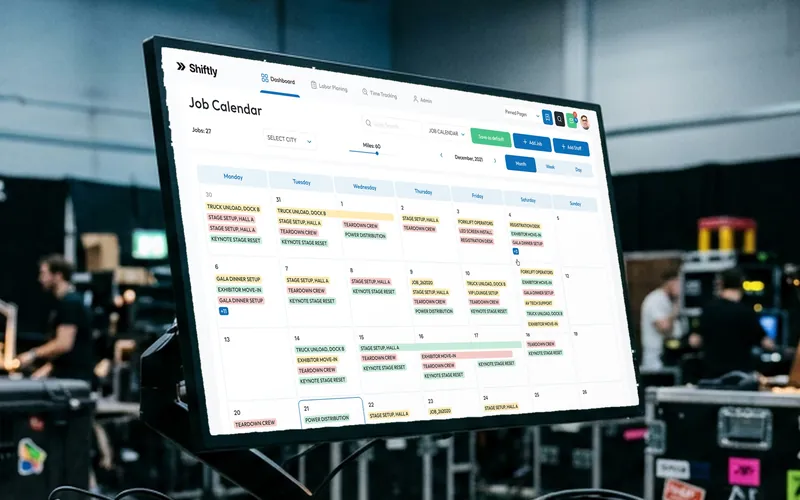 Shiftly job calendar on a monitor backstage